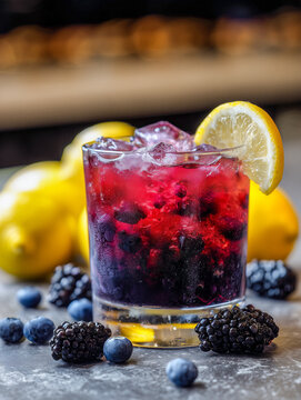 Cocktail photo, blackberrys and lemon