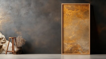 An artistic representation of a golden abstract texture on a wall, evoking a sense of modern elegance and sophistication that enhances interior spaces.