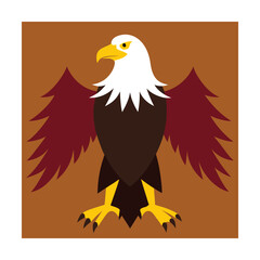 Obraz premium Simplified bald eagle illustration displaying red wings against a brown background perfect for design