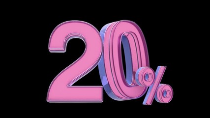 20 percent sale on the black background wobble 3d spin. alpha matte and green screen channel - Powered by Adobe