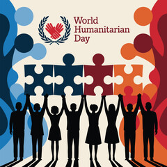 People holding puzzle pieces together for world humanitarian day