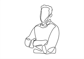 Happy business man company owner entrepreneur, smiling mature professional executive manager, confident businessman leader looking at camera standing arms crossed.  line icon-continuous line drawing. 