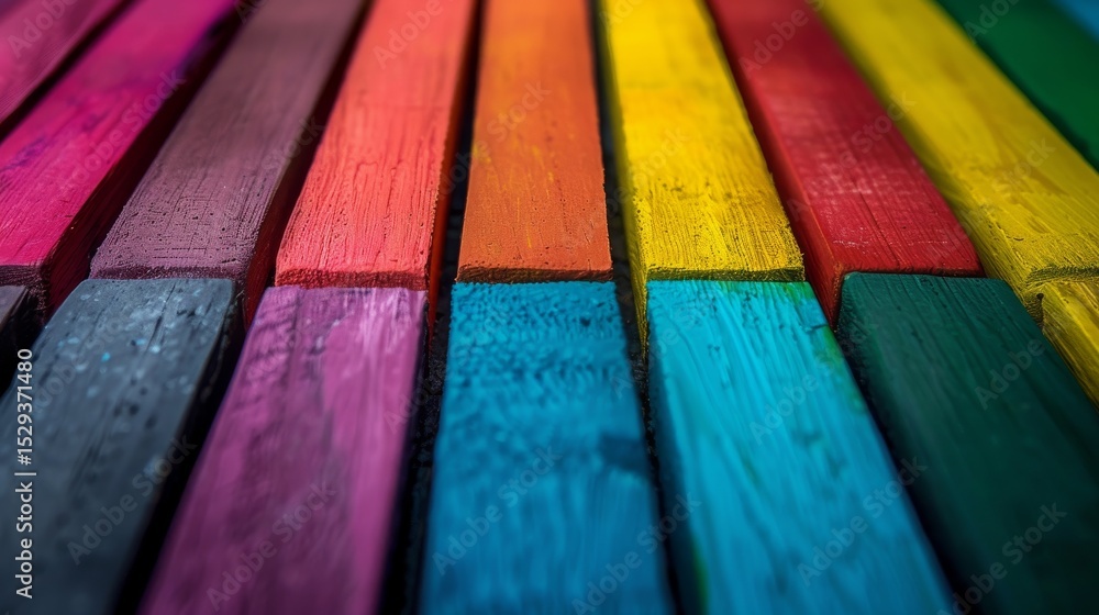 Aufkleber a captivating array of colorful wooden planks arranged horizontally, showcasing a palette that refle