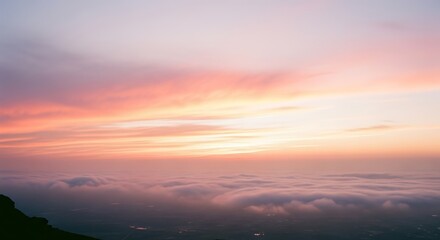 Pink and Orange Sky Over Clouds Landscape for Backgrounds and Travel