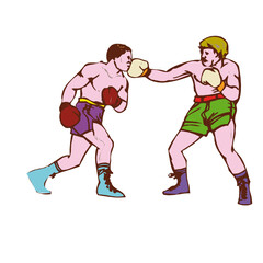 Two Athletes Engage in Intense Boxing Match Displaying Athleticism and Combat Skills