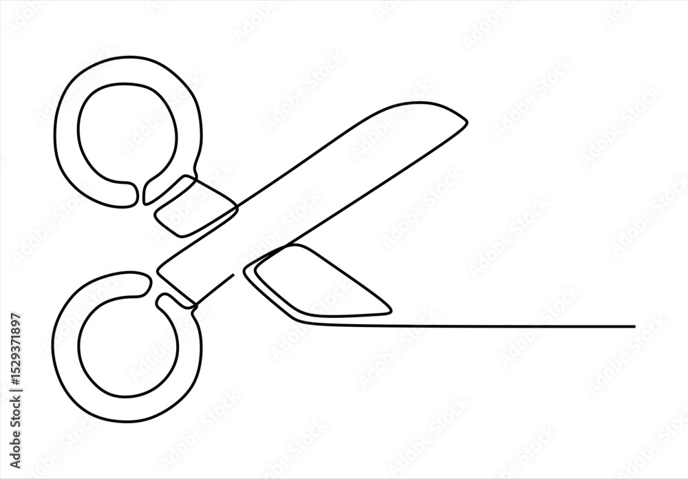 Poster simple black and white line drawing of scissors. line icon-continuous line drawing. editable stroke.