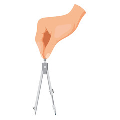 Human hand holding a metal drawing compass used for geometry and design, flat graphic style on white background. Concept of measurement. Vector illustration