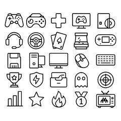 Gaming Icons Set, 50+ Game Controllers, Esports, and Digital Play Symbols
