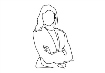 Portrait of beautiful young business woman standing while smiling looking at camera in the office. Continuous Line. line icon-continuous line drawing.