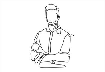Happy business man company owner entrepreneur, smiling mature professional executive manager, confident businessman leader looking at camera standing arms crossed.  line icon-continuous line drawing. 