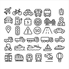 Transport and Logistics Icons Set 30+ Delivery, Shipping, and Vehicle Symbols
