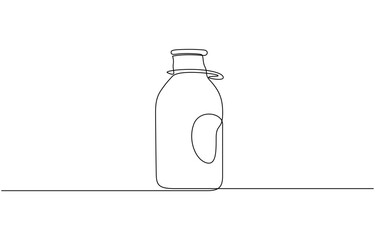 One continuous line drawing of bottle and glass with milk containt, Editable stroke, Continuous one line drawing of milk bottle pacifier. One line drawing.