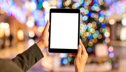 Blank Tablet with Festive Lights, and Shopping Mall.