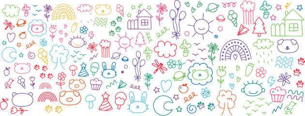 Colorful Hand Drawn Scribble Elements, Doodle Shapes, Abstract Kids Art, Marker Lines, Vector Sketch, Child Drawing, School Design, Whimsical Pattern, Fun Clipart, Creative Elements