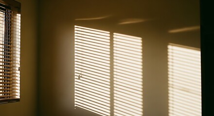 Blinds Creating Shadow Patterns in Interior Space with Warm Light