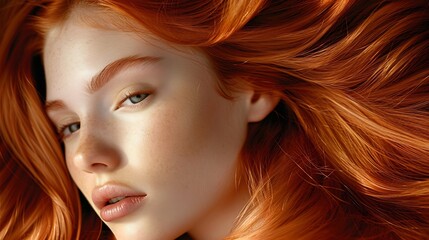 Fiery copper red straight hair ultra glossy vibrant standing out with its rich warm undertones