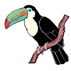 Colorful Toucan Perched Gracefully on a Tropical Tree Branch During the Day