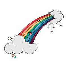 Cute rainbow and clouds with hearts and stars