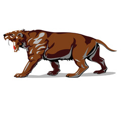 Ancient Predator Smilodon Fierce Saber Toothed Cat Walking Ready to Strike