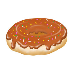 Chocolate Frosted Donut with Sprinkles Illustration