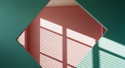 Abstract Window Light Shining on Pink Wall with Green Frame