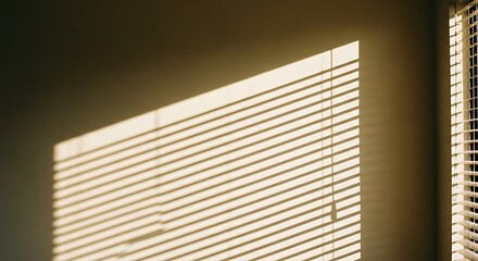 Sunlight Streaming Through Blinds Casting Shadows on the Wall