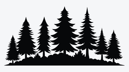 Fototapeta premium Silhouetted evergreen trees forest winter landscape