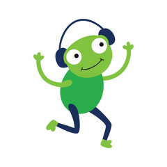 Frog dancing with headphone