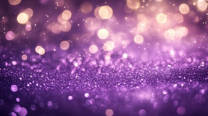 Sparkling and glittering purple background with festive lights and shiny particles for celebration themes, party invitations, holiday decor, and glamorous event designs