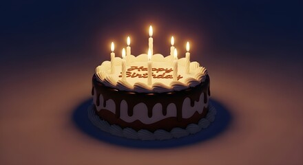 Elegant Birthday Cake with Lit Candles (5K Render)
