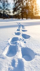 Winter footprints with snowy path.