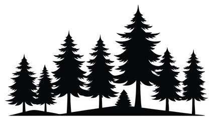 Obraz premium Silhouetted evergreen trees winter forest landscape