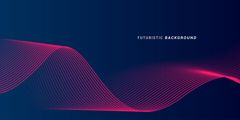Abstract glowing wave lines on dark blue background. Dynamic wave pattern. Modern flowing wavy lines. Futuristic technology concept. Suit for banner, poster, cover, brochure, flyer, website