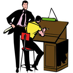 Man Supervising Another Man Working at a Drafting Table Drawing
