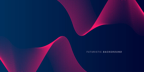 Abstract glowing wave lines on dark blue background. Dynamic wave pattern. Modern flowing wavy lines. Futuristic technology concept. Suit for banner, poster, cover, brochure, flyer, website