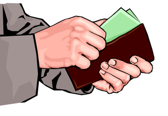 Hands holding a wallet with cash