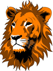 Fierce orange lion head profile illustration