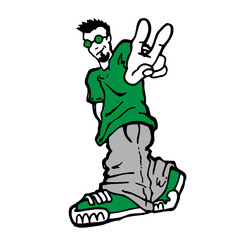 Cool hip hop character giving peace sign
