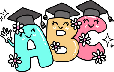 Retro Groovy Cartoon ABC Graduation Illustration
