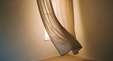 Curtain Flowing in a Room with Sunlight and a Window
