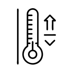 Temperature gauge icon with arrows indicating fluctuation in science  