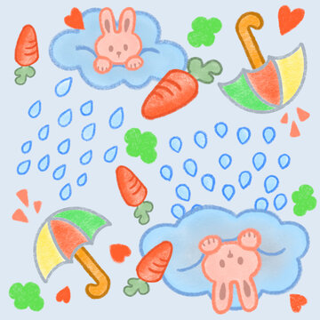 Whimsical Rainy Day Bunny Scene