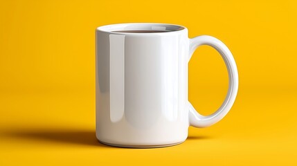 White Ceramic Coffee Mug on Yellow Background