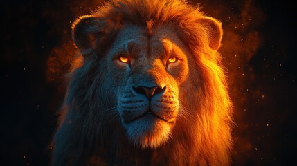 Fototapeta premium Majestic Lion Portrait with Vibrant Neon Lighting