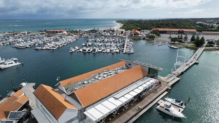 Hillarys, Australia – June 3, 2025: Aerial View of The Hillarys Boat Harbour of Perth CBD