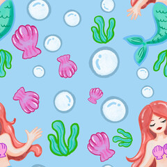 Ocean Life Fun Pattern with mermaid and bubble pattern