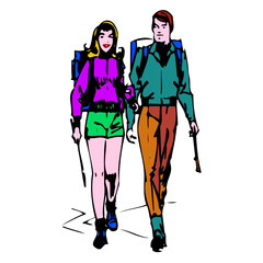 Young couple hiking together in nature