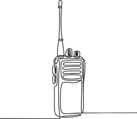 Obraz premium Continuous line drawing of a handheld two-way radio with antenna in minimalist black and white single line art style
