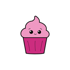 A shy cartoon cupcake blushing