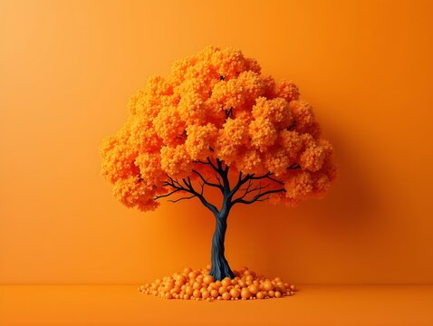 Orange Tree on a vibrant background, photorealistic top view Orange Tree flower